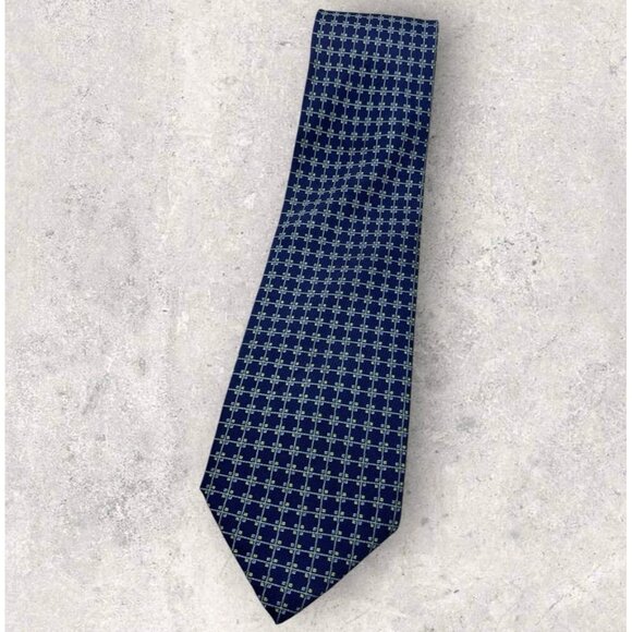 E. MARINELLA Silk Tie ITALY Navy Gray Green Geometric W:3.8